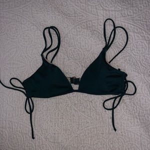 LA Hearts Lace Up Bikini Top in Teal Blue